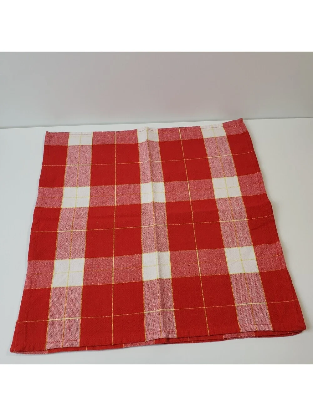 Set of 4 Napkins Cotton Blend Red Buffalo Checked  Yellow Ticking Stripe Picnic